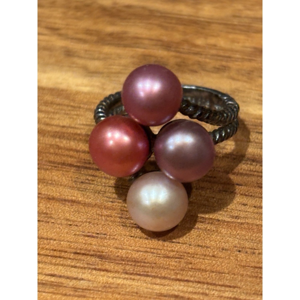 4 HUGE Multi-Colored PEARL Blackened Sterling 925 RING Signed JPS Size 7